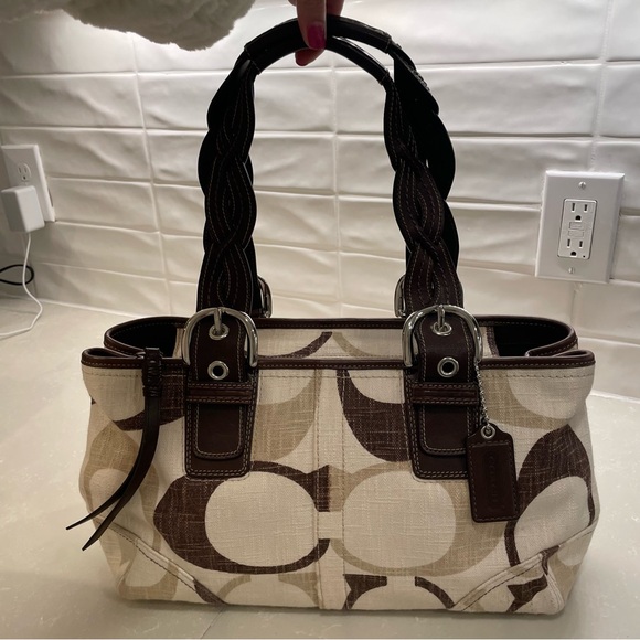 Coach Brown & Cream Signature Canvas Shoulder Bag - Picture 9 of 9